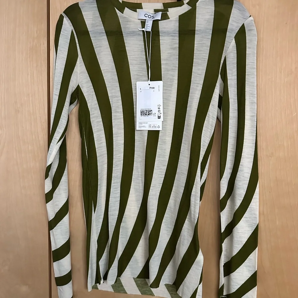 COS Olive & Cream Striped Knit Top - Picture 1 of 4